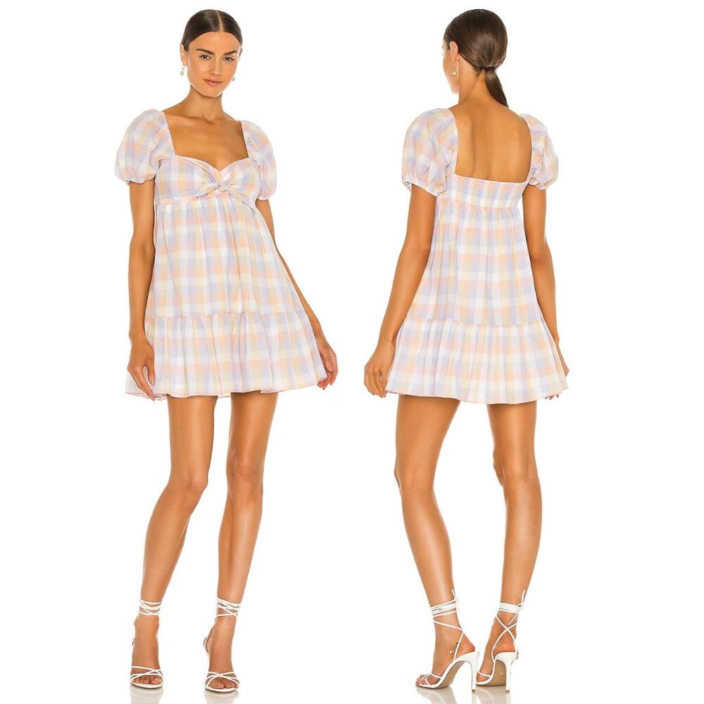 Amanda Uprichard Goldie Mini Dress Picnic Gingham Prairie Garden Brunch Preppy M
